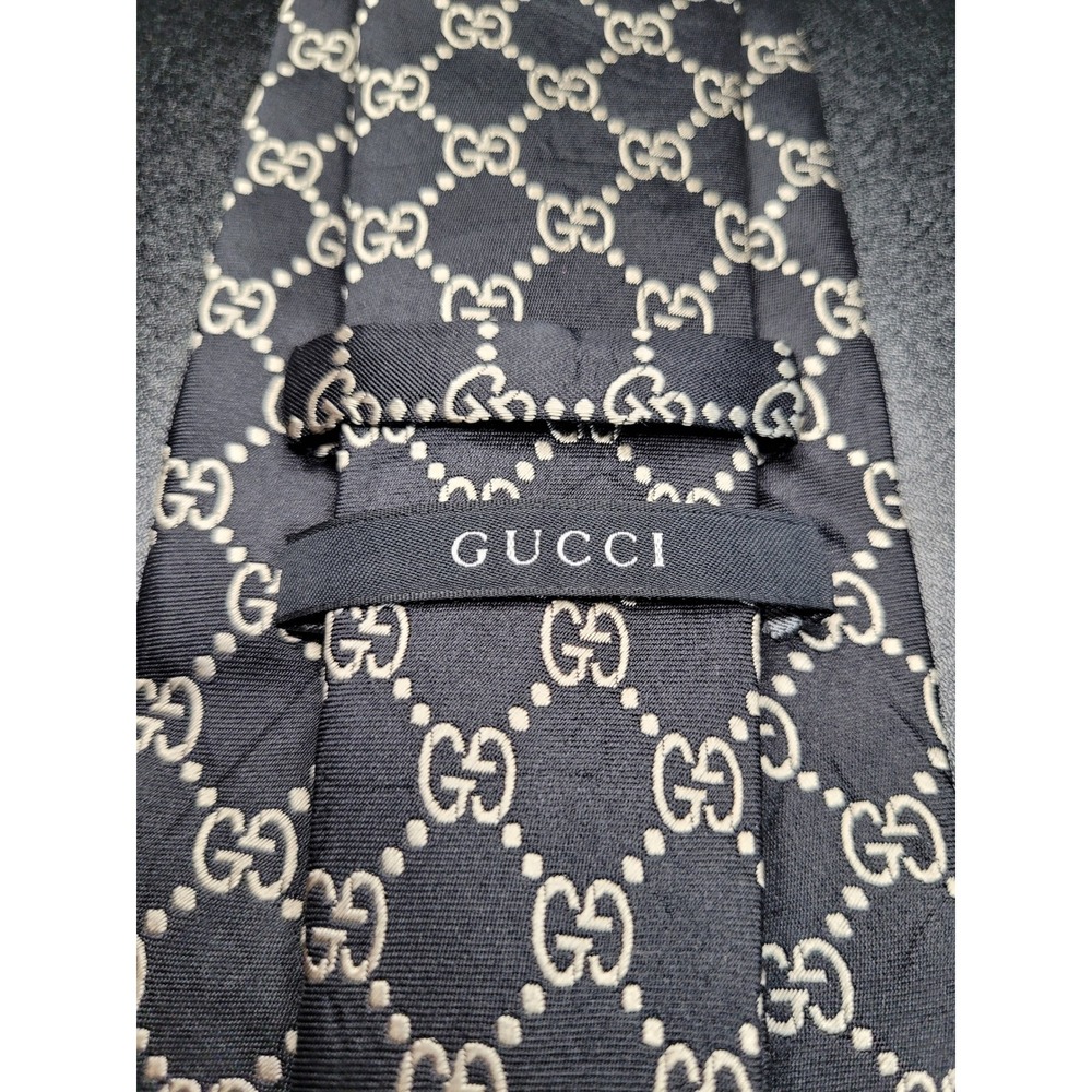 Gucci Men's Necktie Black GG Monogram Silk 3.75" x 58" Excellent - Picture 2 of 6